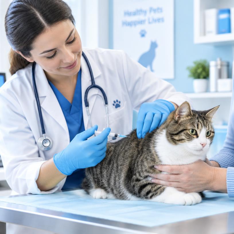 Veterinária aplicando vacina em um gato